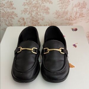 Zara Black Leather Loafers with Gold Horsebit Accent. Size 8 toddler